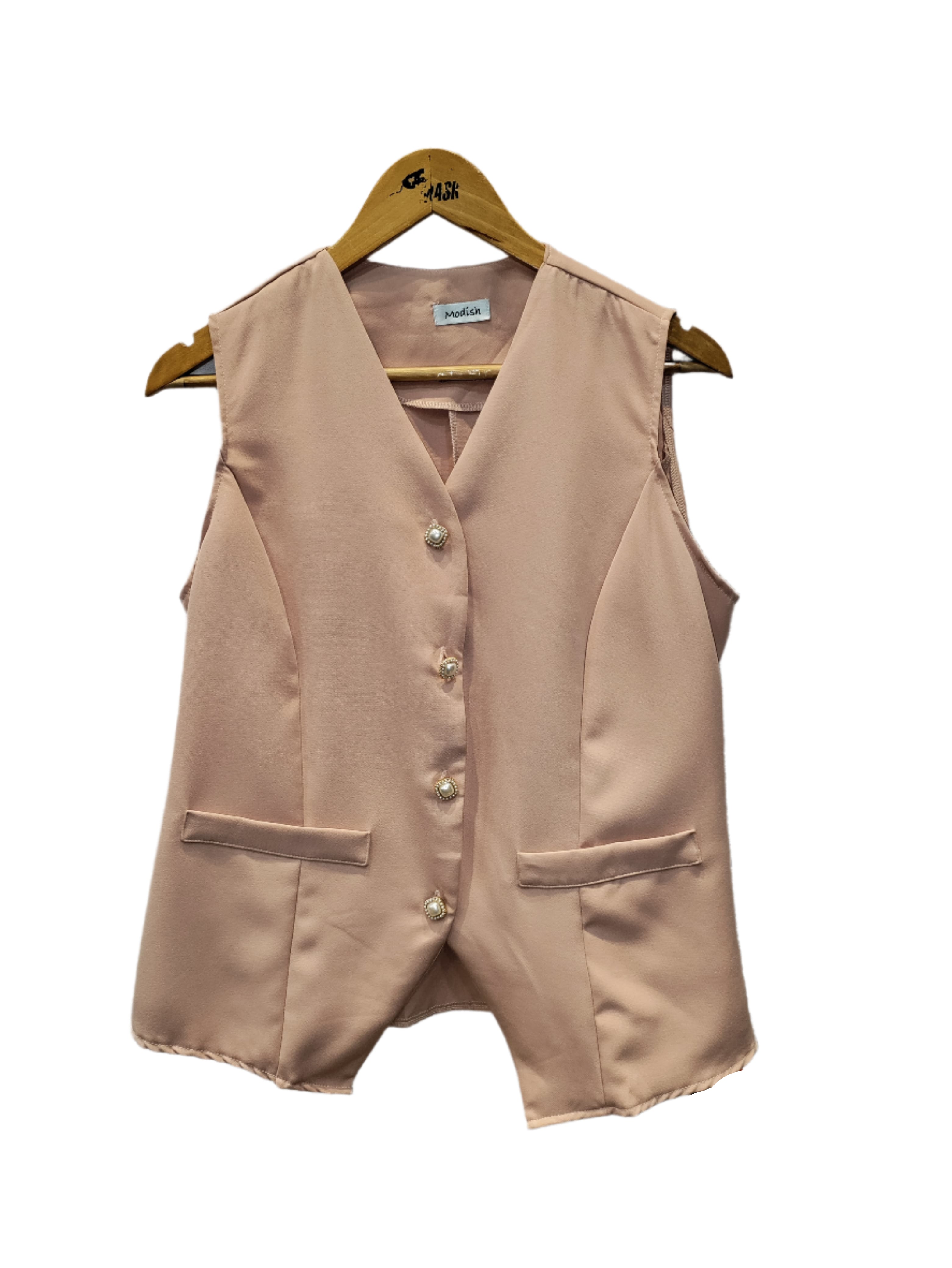 Women's Modish Pearl Buttoned Waistcoat – Elegant Formal Look