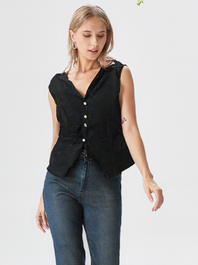 Women's Modish Pearl Buttoned Waistcoat – Elegant Formal Look