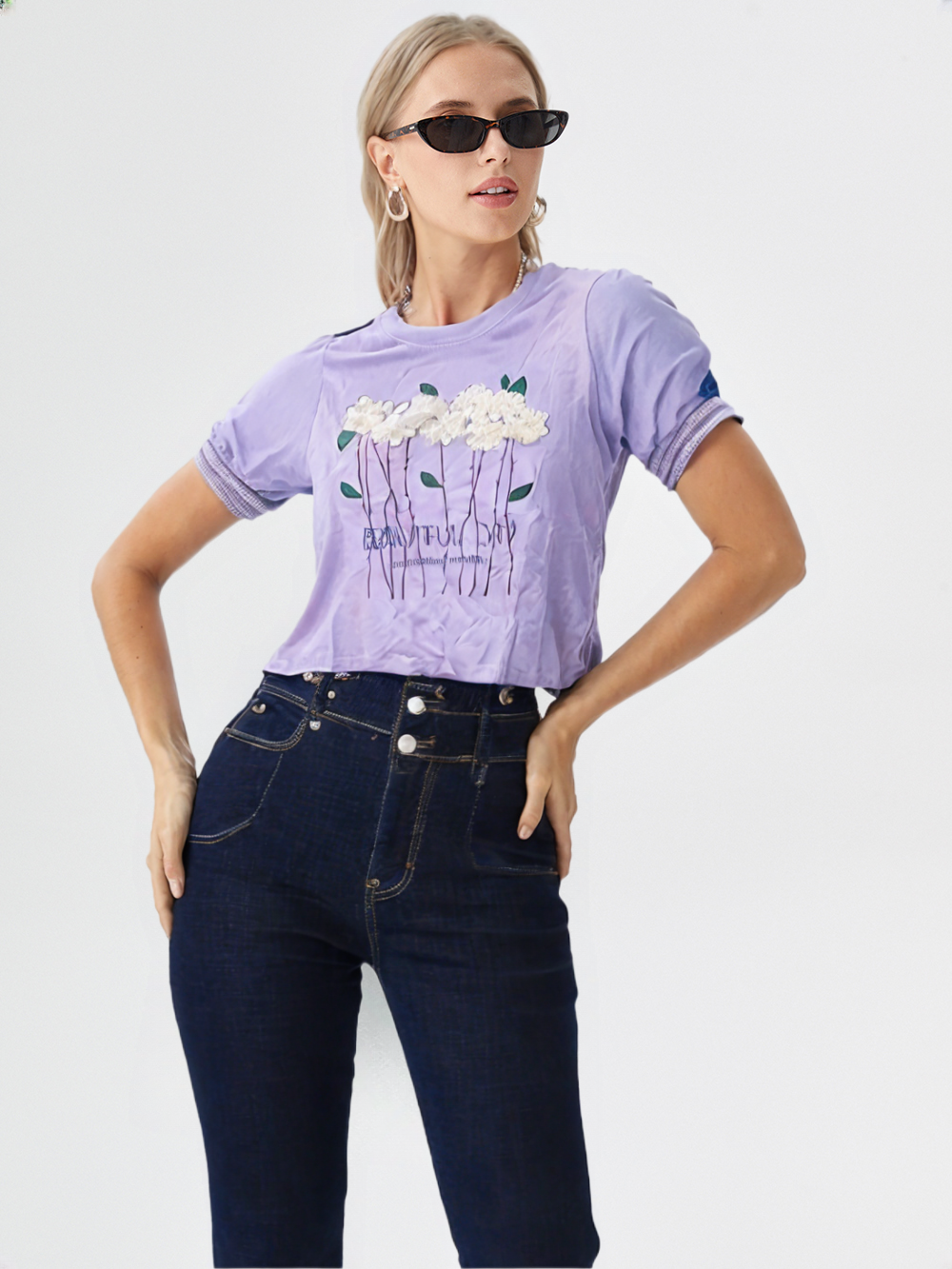 Women's Embroidered Flower Puff Sleeve Blouse – Summer Vibe Tee