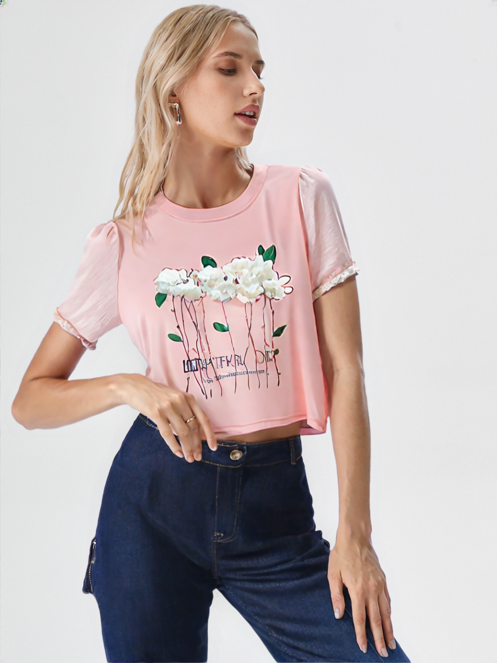 Women's Embroidered Flower Puff Sleeve Blouse – Summer Vibe Tee
