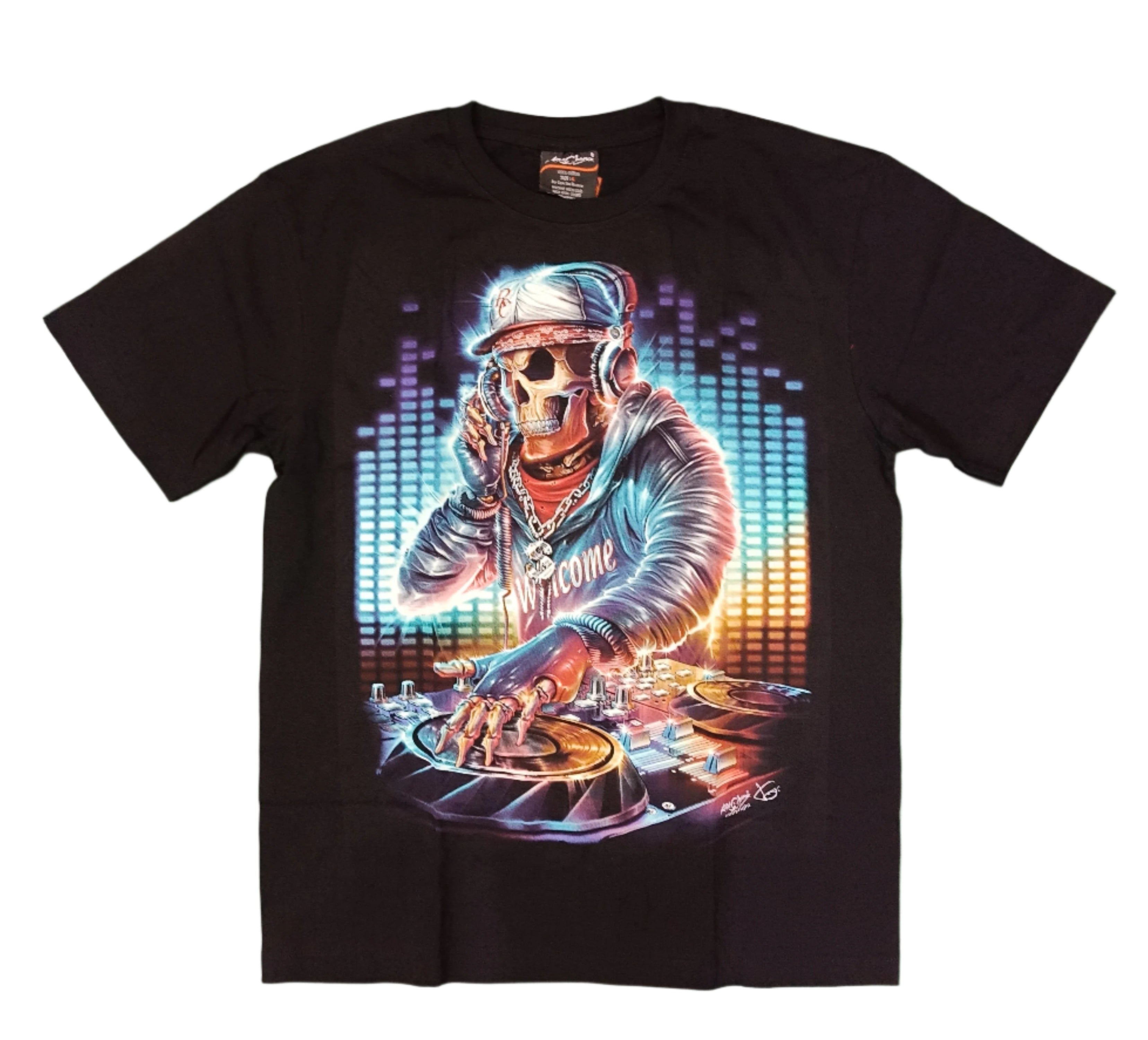 Men DJ From the Grave – Neon Skull Party T-Shirt