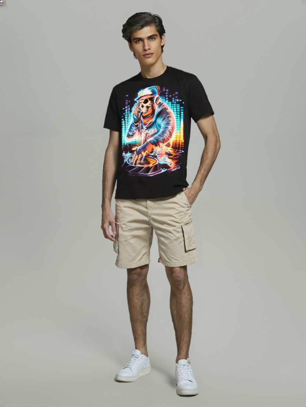 Men DJ From the Grave – Neon Skull Party T-Shirt