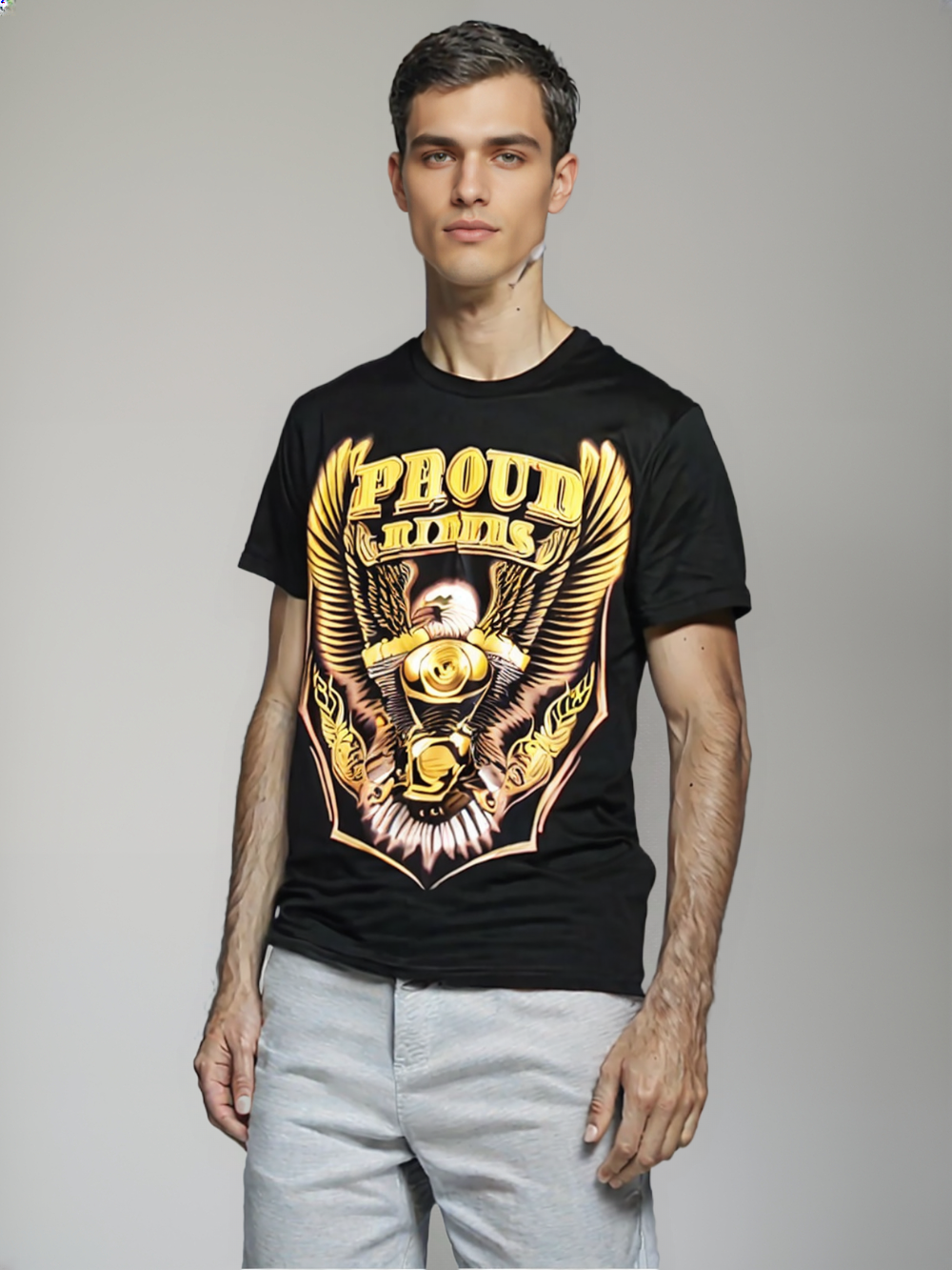 Men's Proud Riders Graphic T-Shirt – Eagle & Engine Design for Bikers