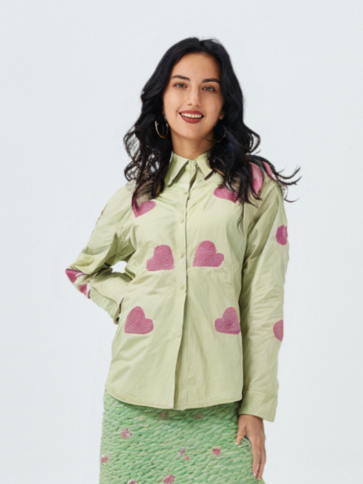 Women's Heart Printed Cotton Shirt
