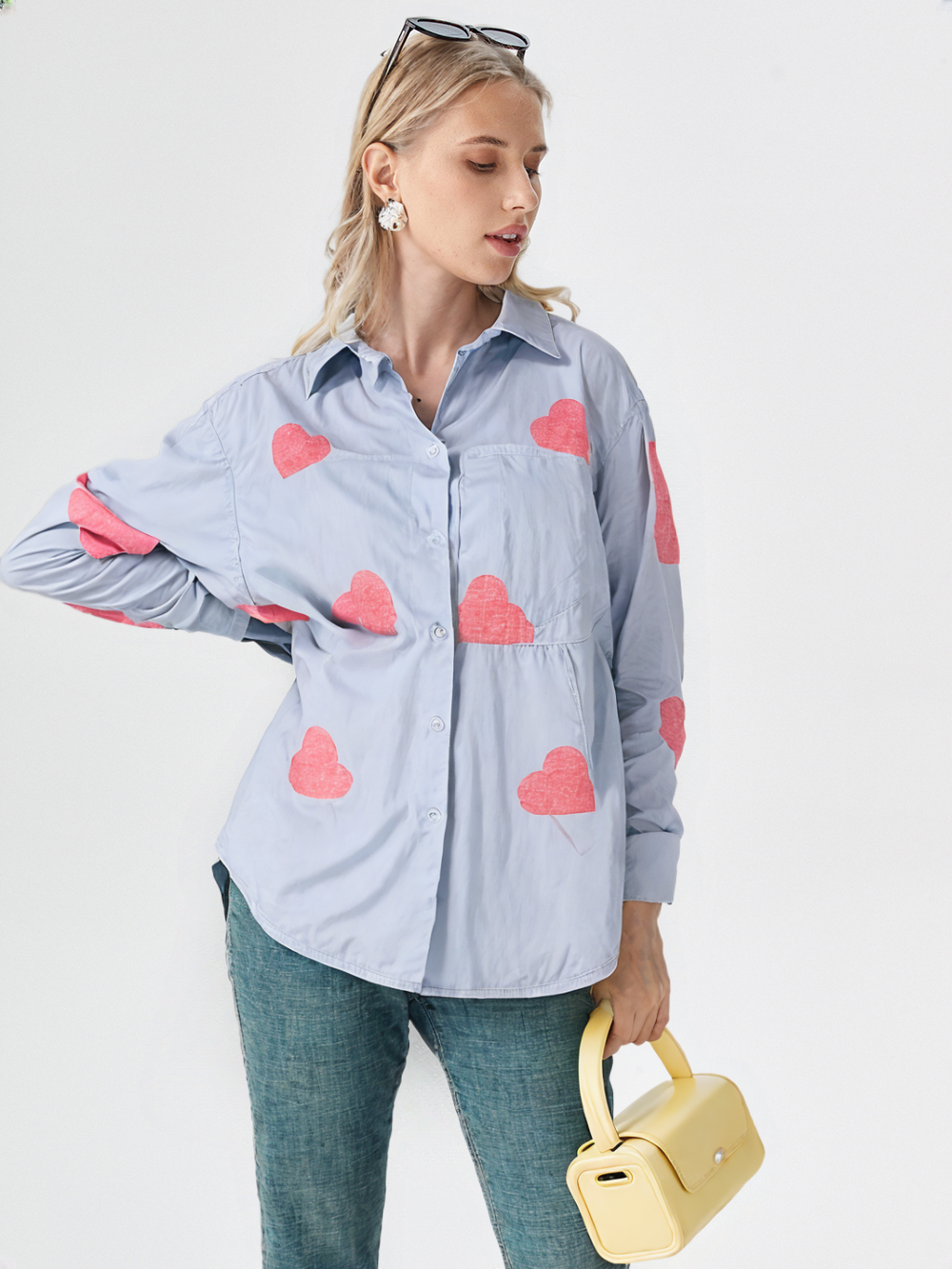 Women's Heart Printed Cotton Shirt