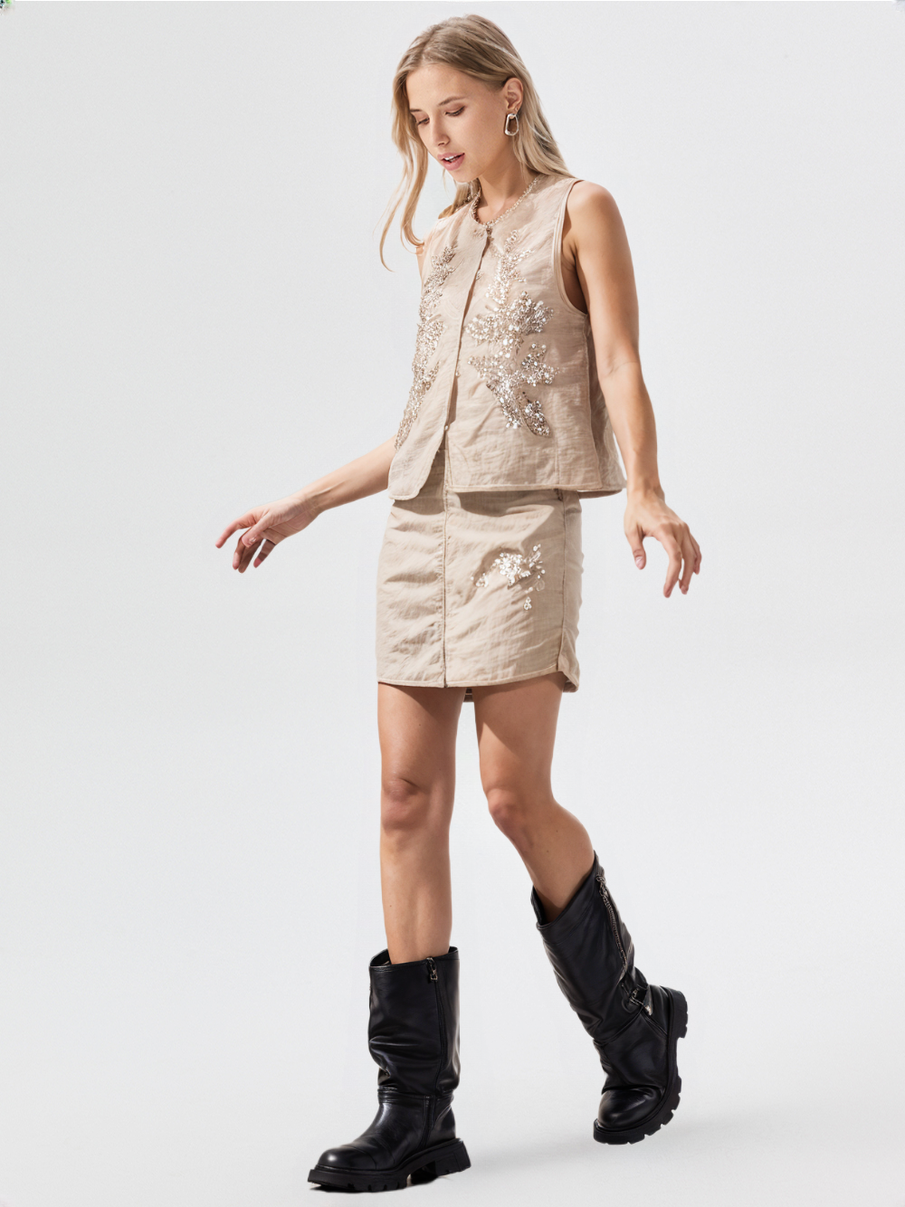 Women's Moonlight Bloom Embellished Cream Shrug