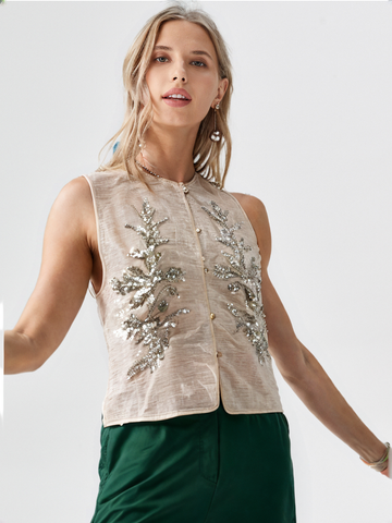 Women's Moonlight Bloom Embellished Cream Shrug