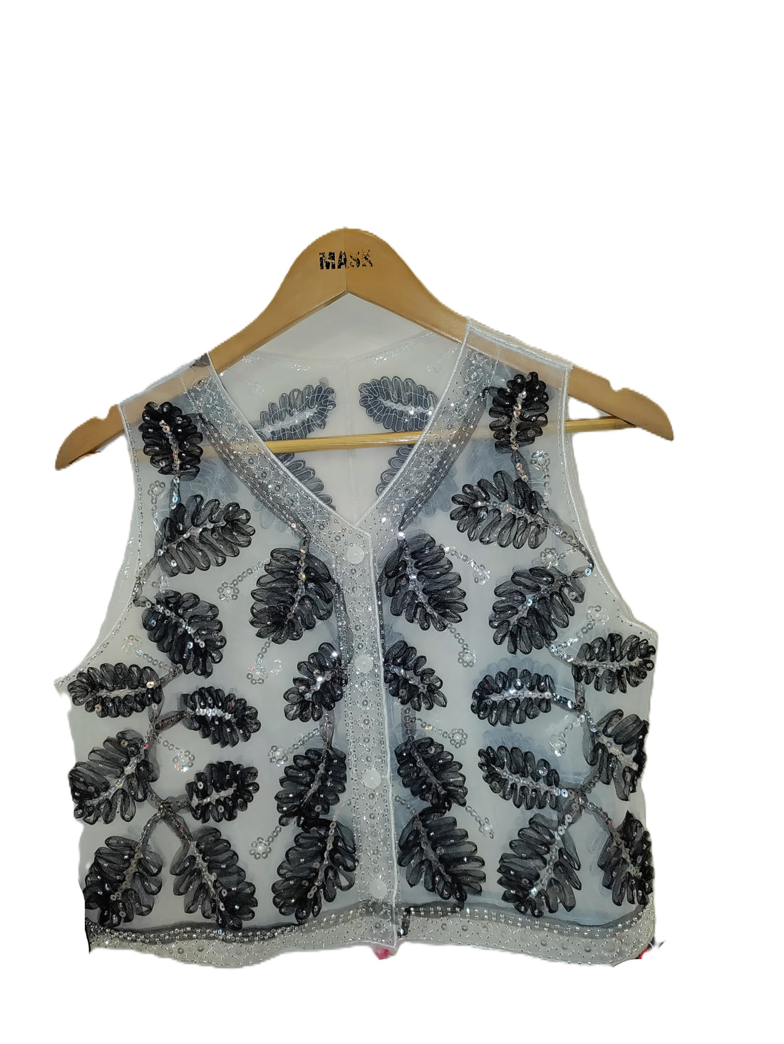 Women's Midnight Leaf Embellished Sheer Vest Shrug