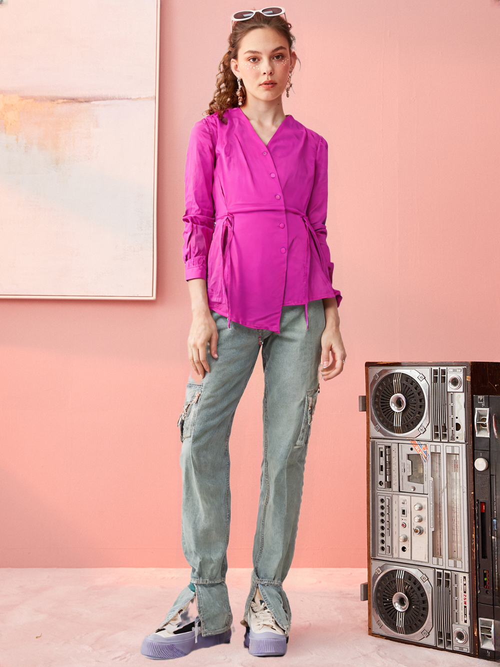 Women's V-Neck Button Down Top