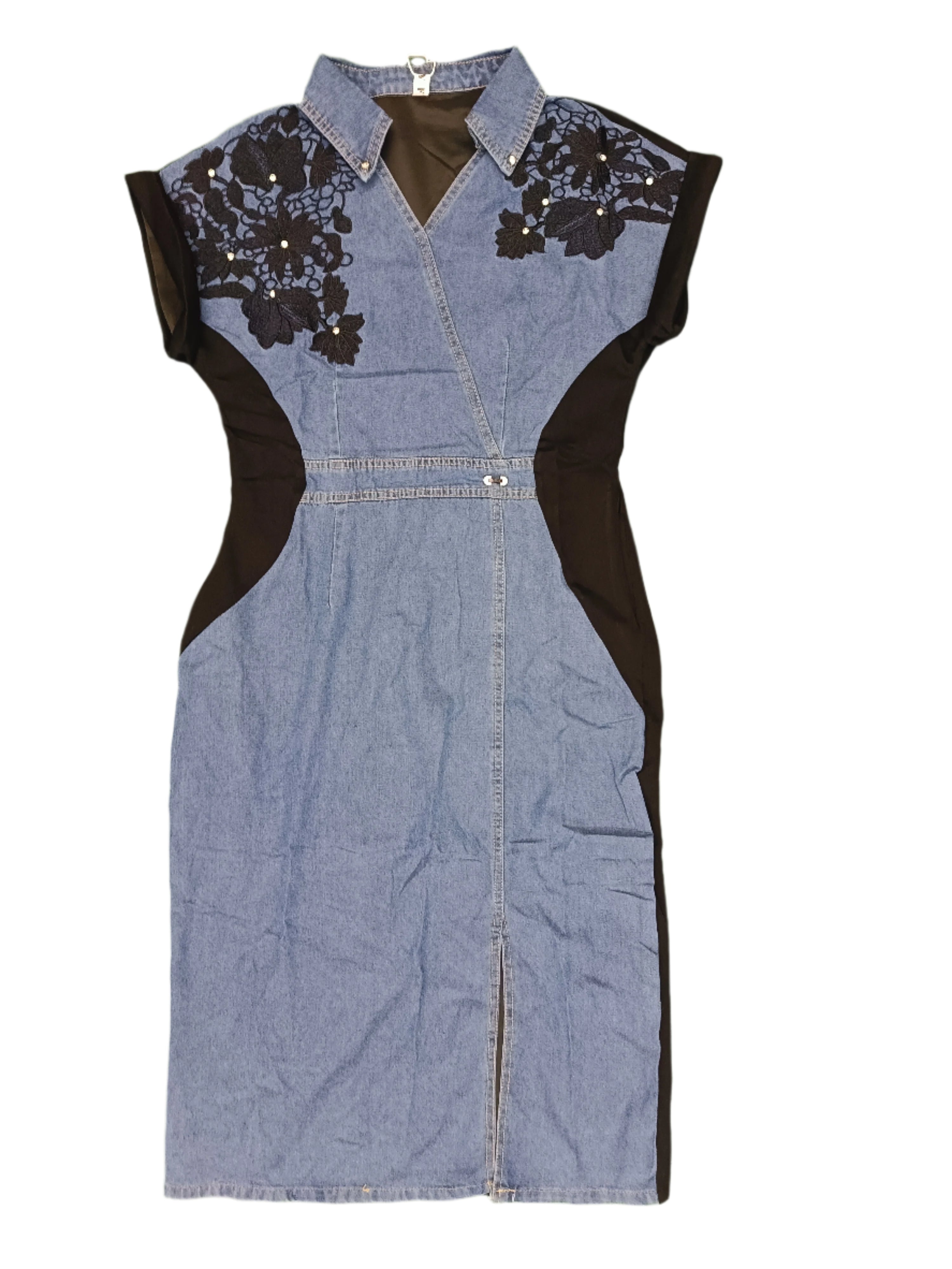 Women's Denim & Black Panel Tunic Dress