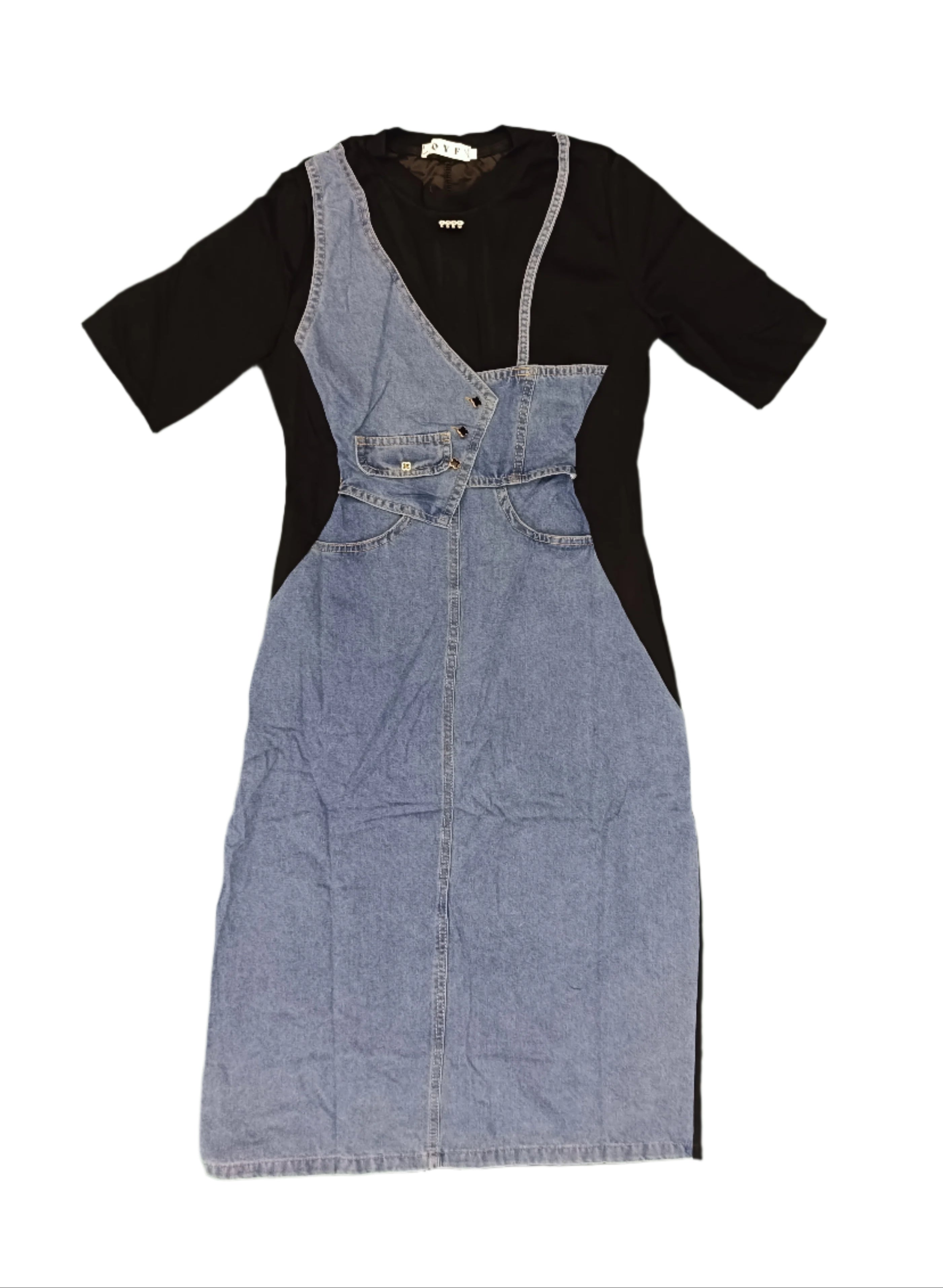 Women's Denim & Black Panel Tunic Dress