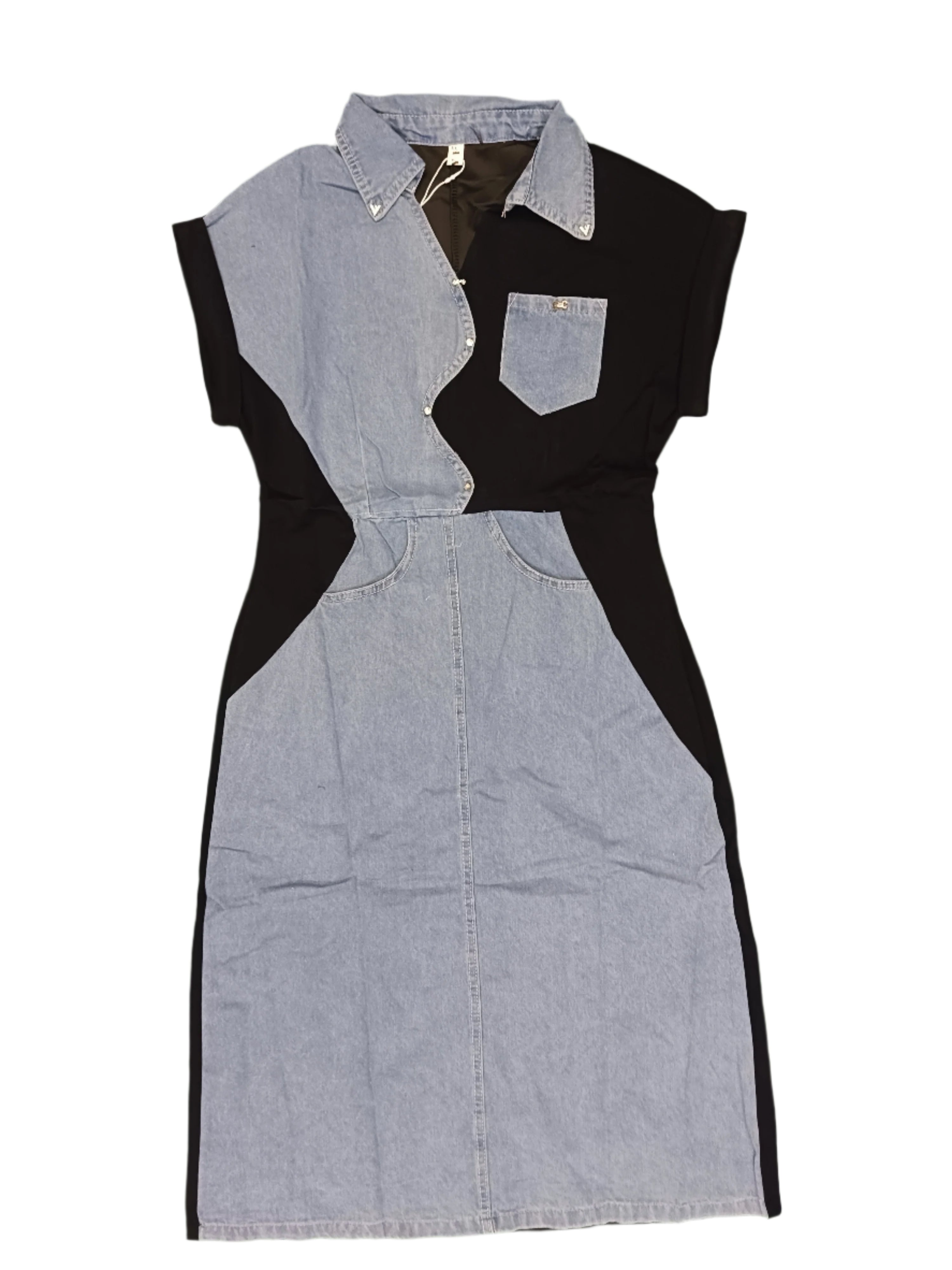 Women's Denim & Black Panel Tunic Dress