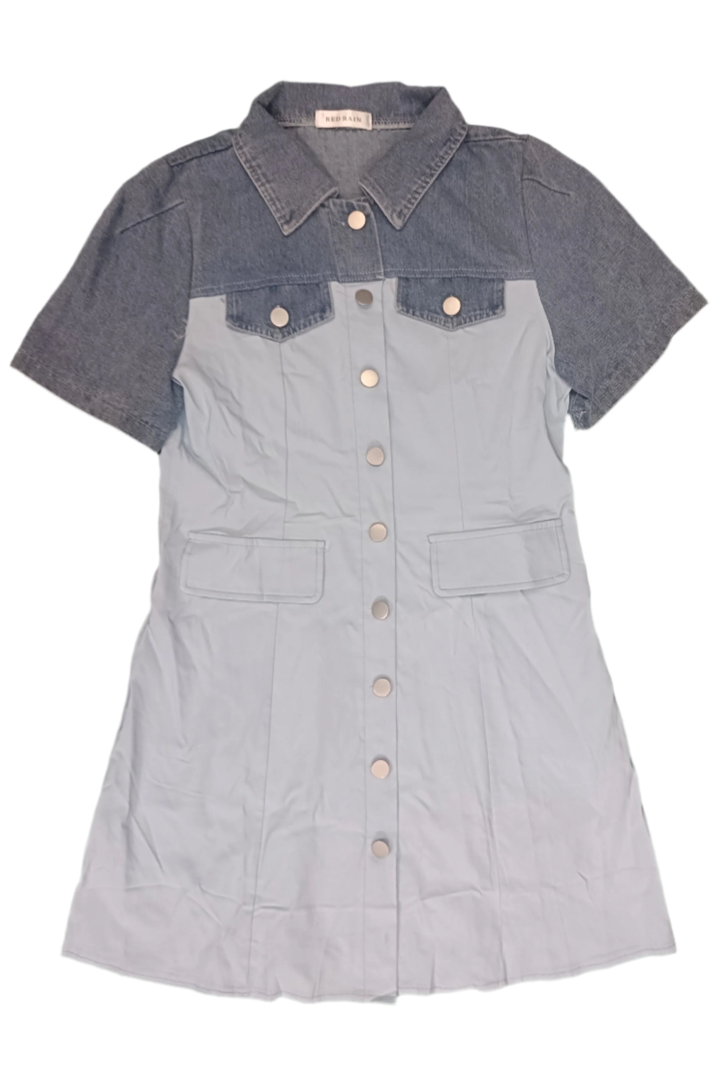 Women's Denim Short Sleeve Snap-Front Dress Tunic