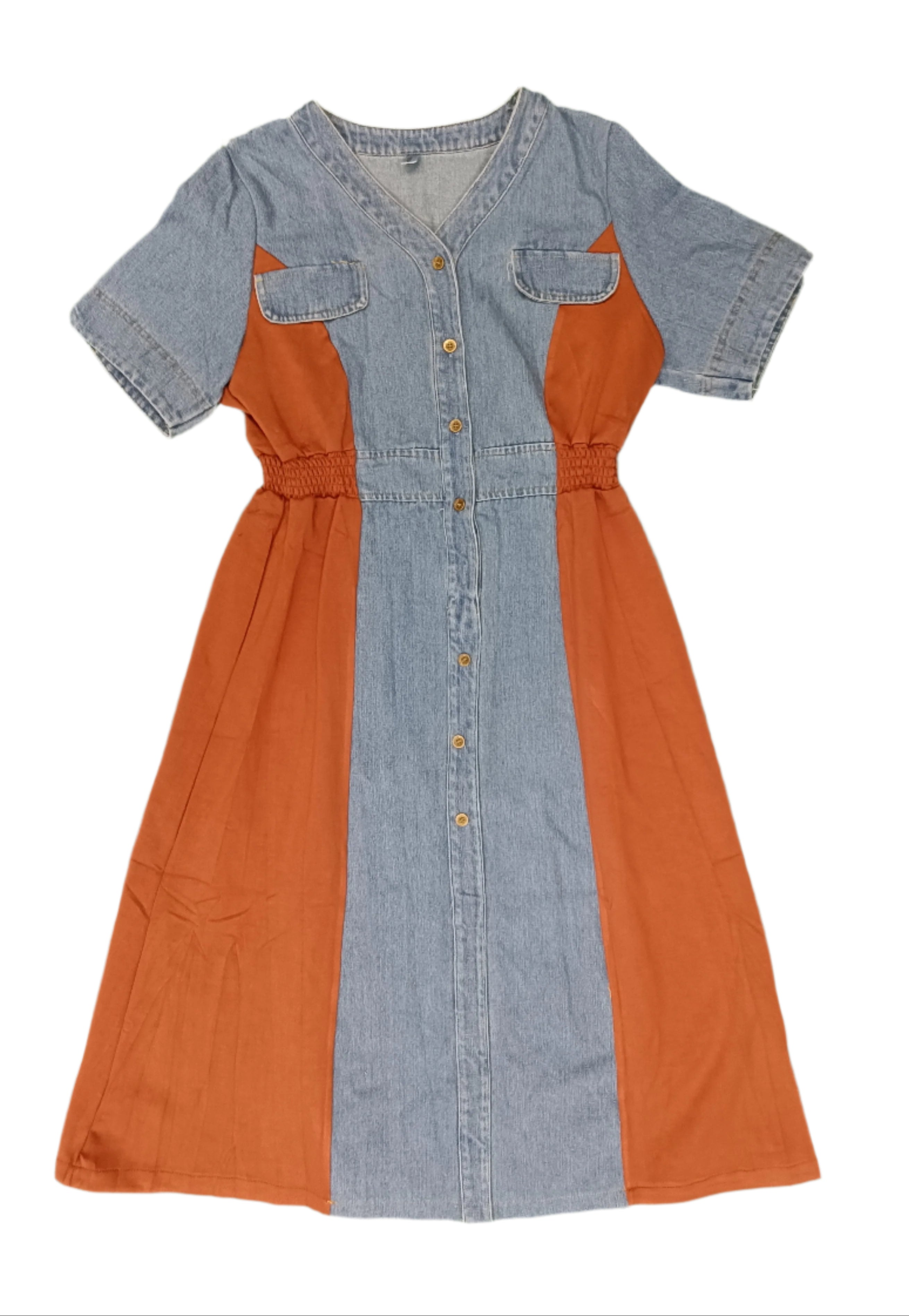 Women's Denim & Colorblock Button-Down Tunic