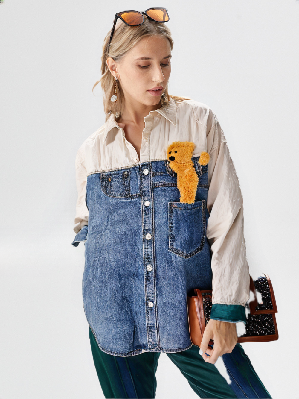 Women's Denim Shirt with Teddy Pocket