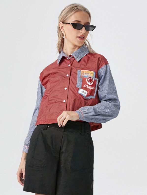 Women's Colorblock Denim Sleeve Shirt