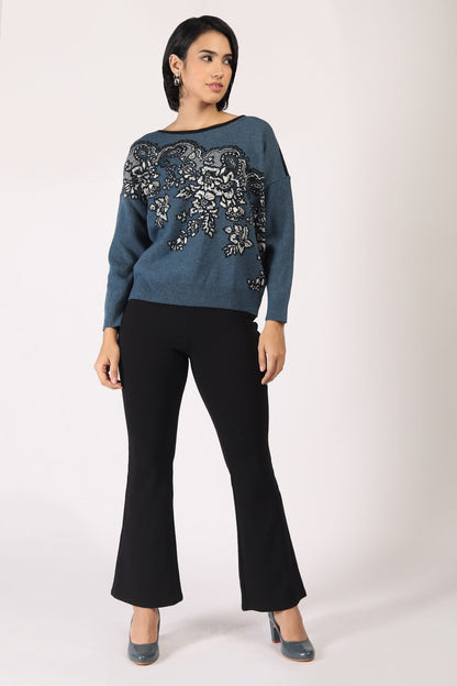 RAGE FLORAL LACE JACQUARD DOLMAN SLEEVES TOP