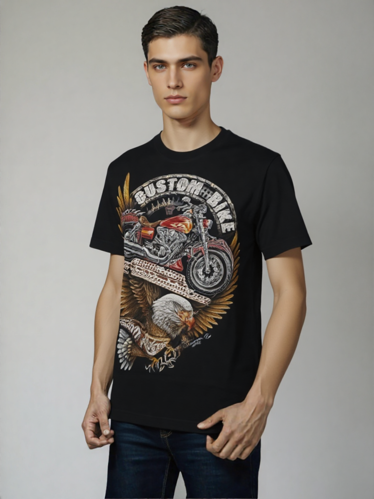 Men Born to Ride – Eagle & Custom Chopper Graphic T-Shirt