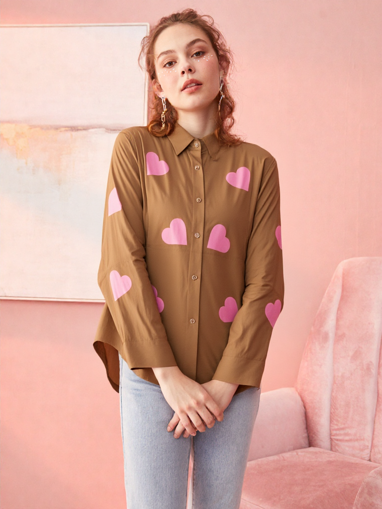 Women's Heart Printed Cotton Shirt