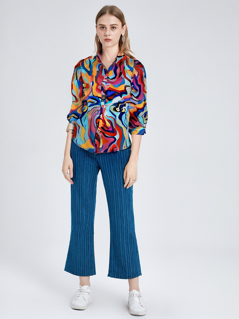 RECAP Women's Psychedelic Swirl Button-Up Shirt