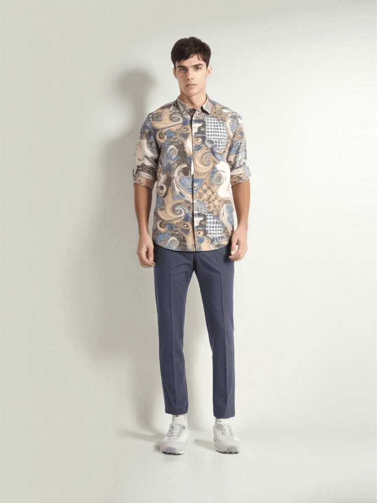 RIVERBLUE Men's Fawn Printed Shirt