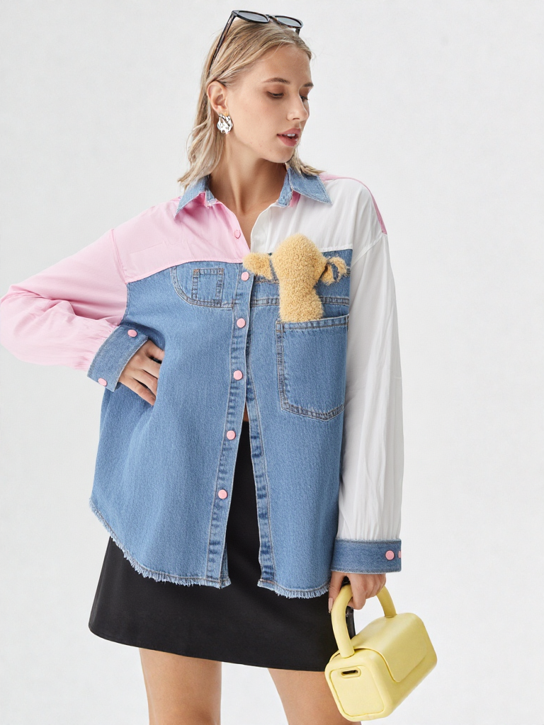 Women's Denim Shirt with Teddy Pocket