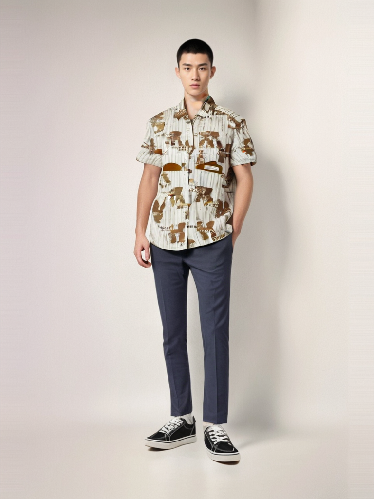 Men's Printed Shirt Front double pocket H/S