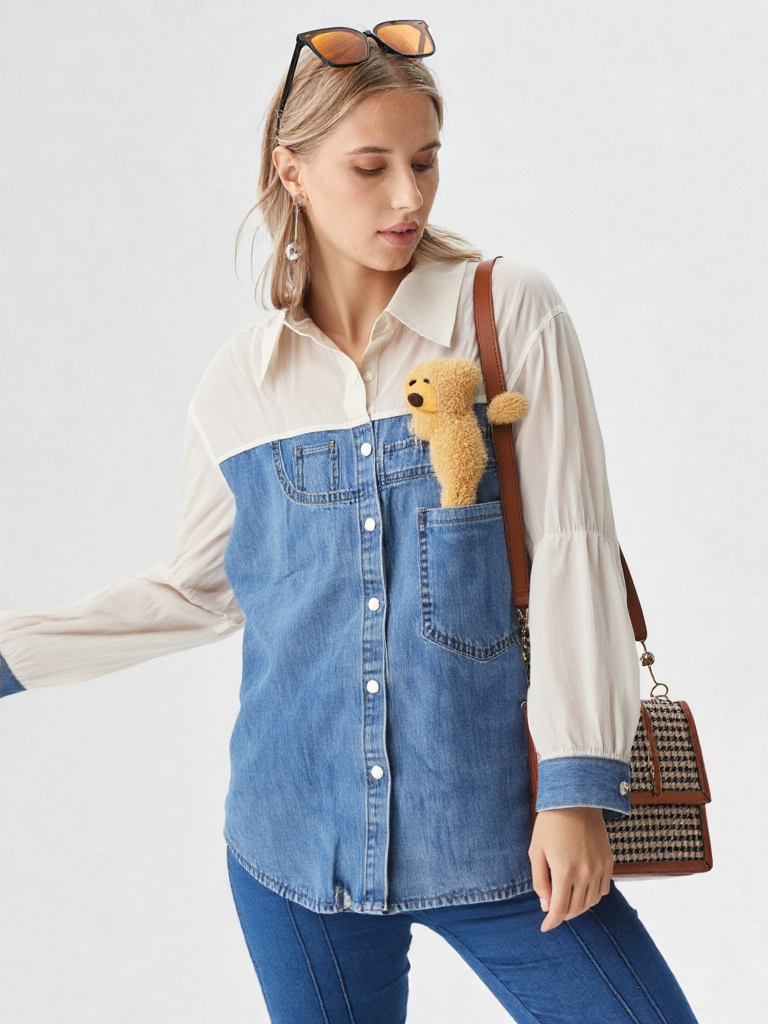 Women's Denim Shirt with Teddy Pocket