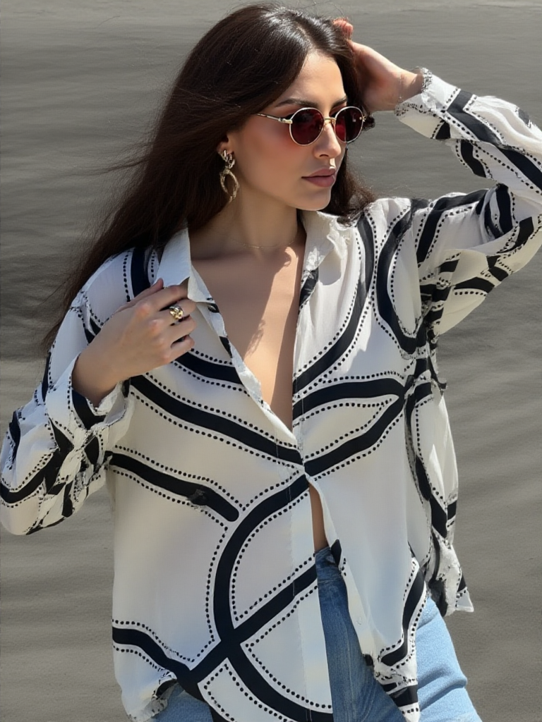 Women's Geometric Pattern Satin Shirt