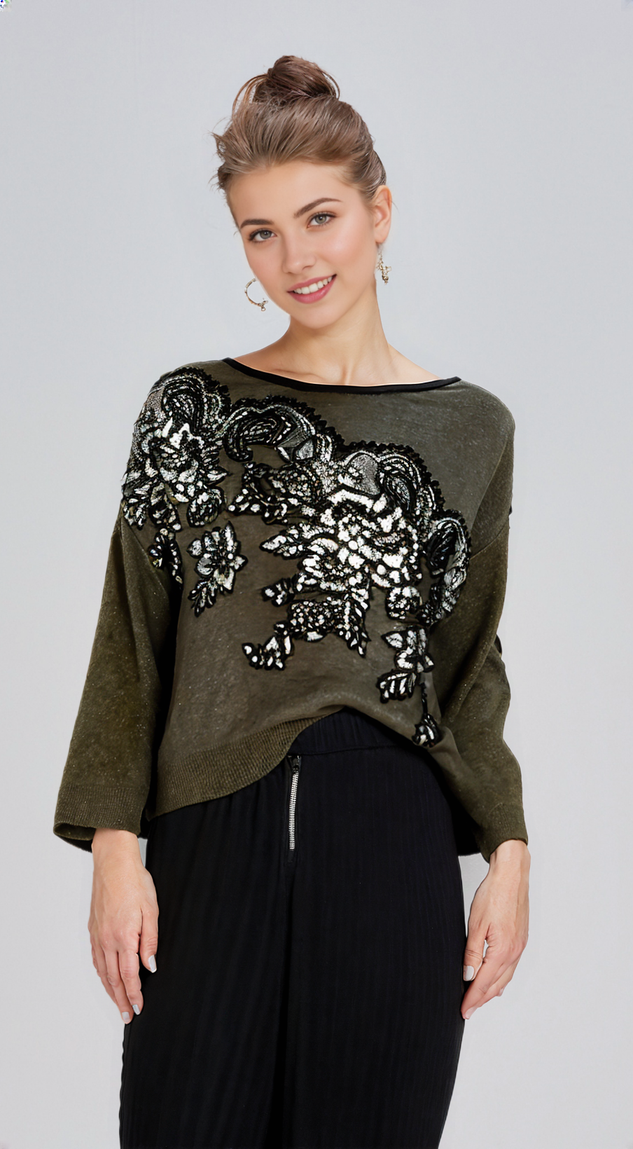 RAGE FLORAL LACE JACQUARD DOLMAN SLEEVES TOP