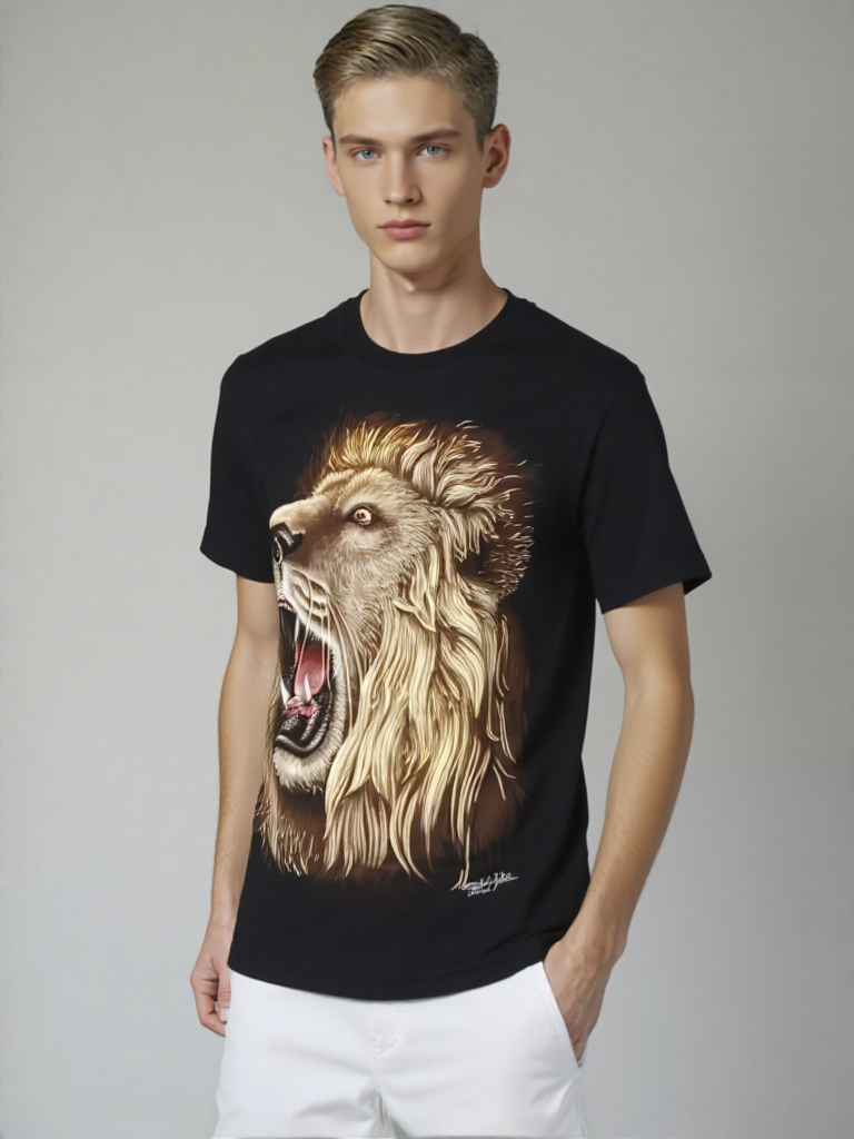 AA-Men Roar of the King – 3D Lion Graphic T-Shirt for Alpha Style