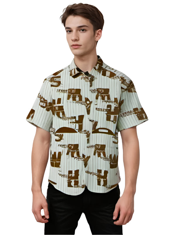 Men's Printed Shirt Front double pocket H/S
