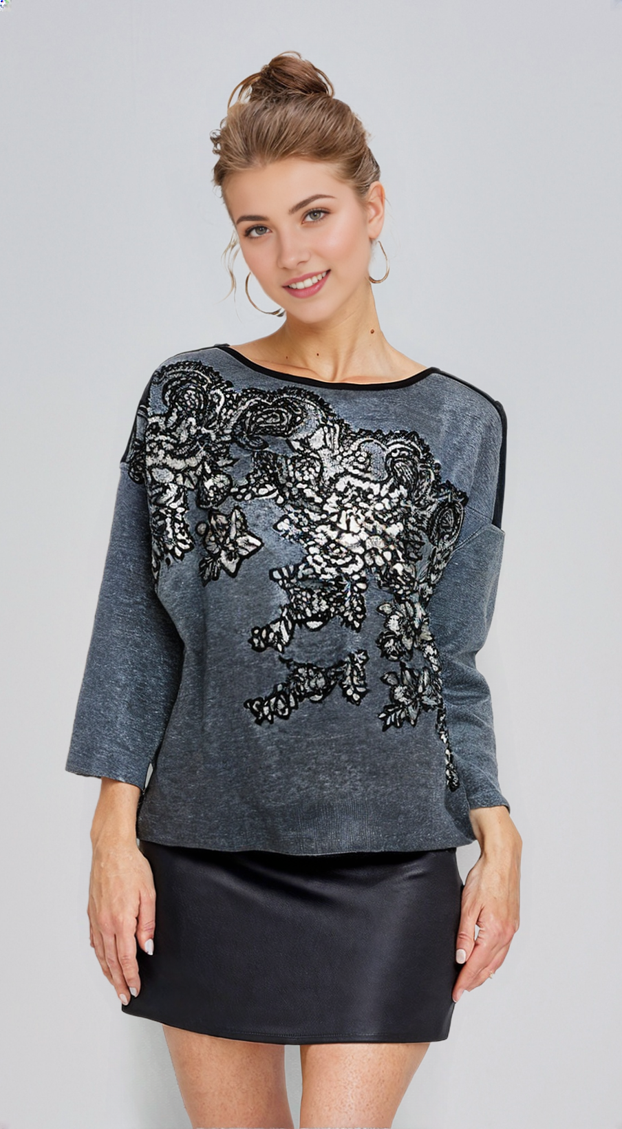 RAGE FLORAL LACE JACQUARD DOLMAN SLEEVES TOP